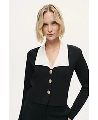 Nocturne Women's Contrast Collar Knit Cardigan