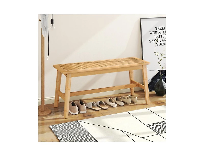 Slickblue Indoor Outdoor Wicker Dining Bench with Handwoven Rattan Seat