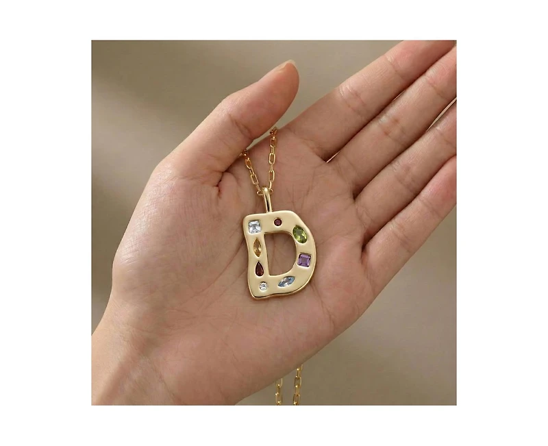 Genevive Unique 14K Gold Plated Multifaceted Cz Initial Pendant Necklace