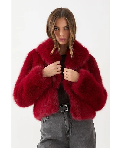 MissPap Women's Faux Fur Cropped Collar Coat