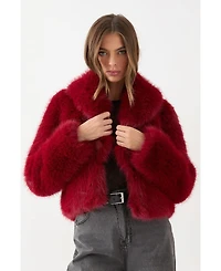 MissPap Women's Faux Fur Cropped Collar Coat