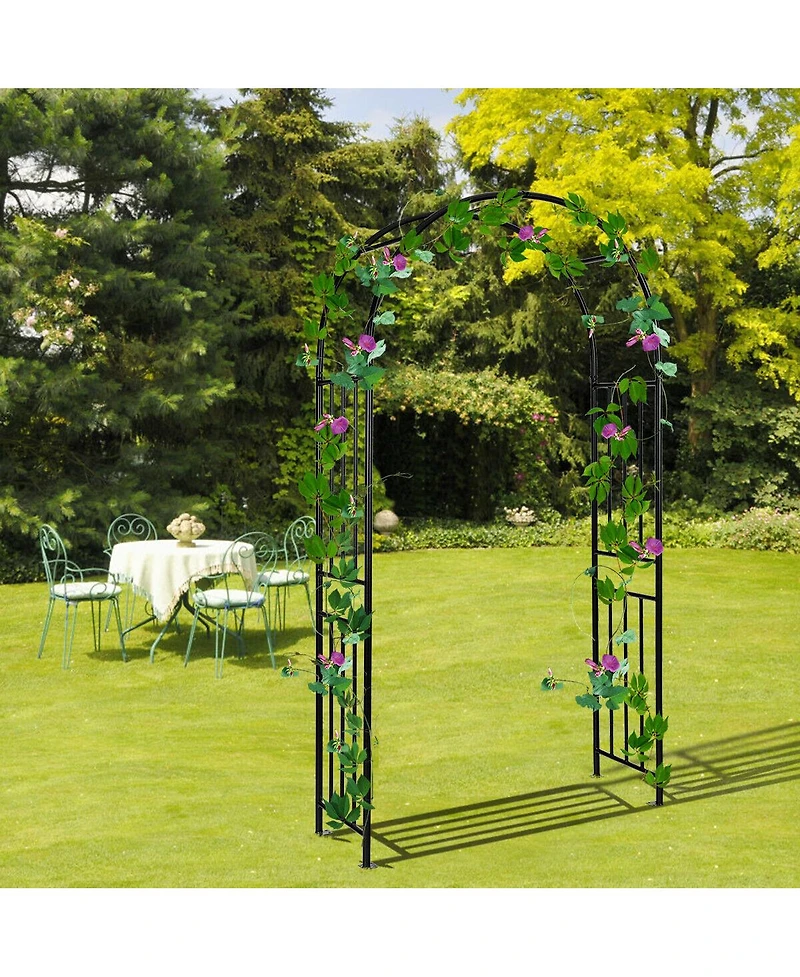 Gymax 7.2Ft Garden Arch Steel Arbor Wedding Garden Decoration Climbing Plants w/Stakes