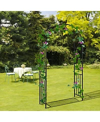 Gymax 7.2Ft Garden Arch Steel Arbor Wedding Garden Decoration Climbing Plants w/Stakes