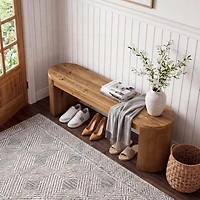 Tribesigns 55" Solid Wood Entryway Bench, Upholstered Bedroom Bench with Faux Lamb Wool, Dining Bench