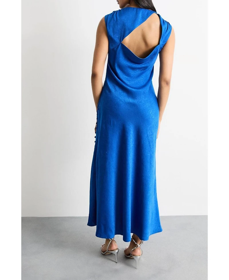 Warehouse Women's Cowl Bias Satin Button Detail Dress