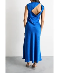 Warehouse Women's Cowl Bias Satin Button Detail Dress