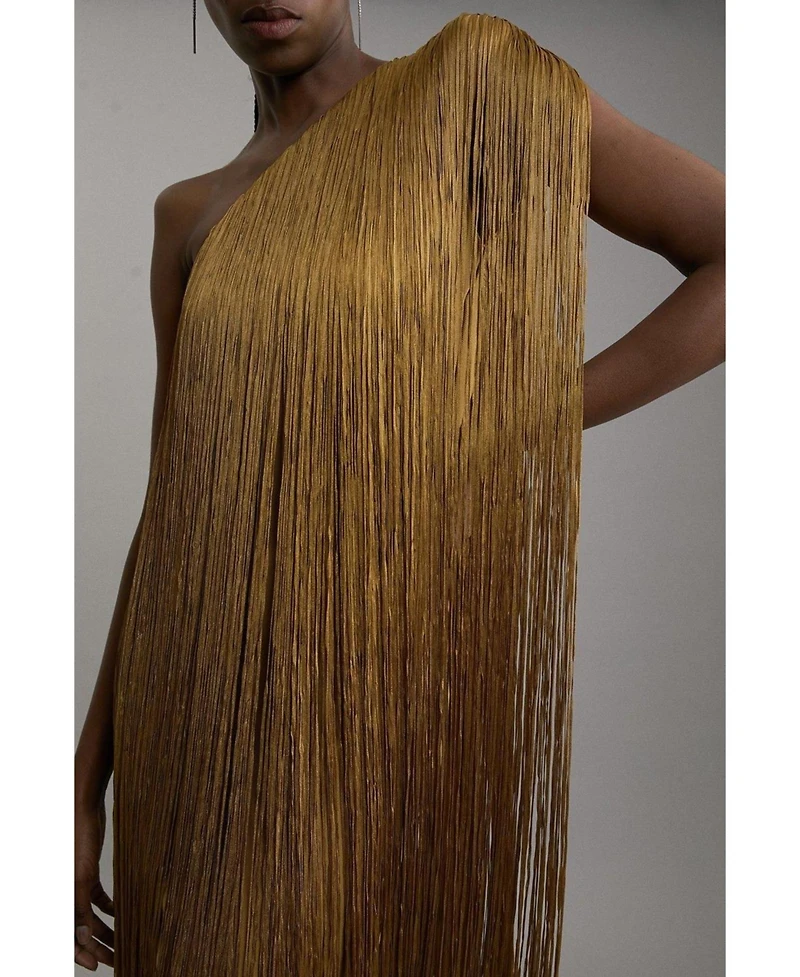 Karen Millen Women's Asymmetric Draped Fringe Mini Dress