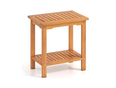Slickblue Acacia Wood Patio Side Table with Slatted Top and Storage Shelf
