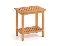 Slickblue Acacia Wood Patio Side Table with Slatted Top and Storage Shelf