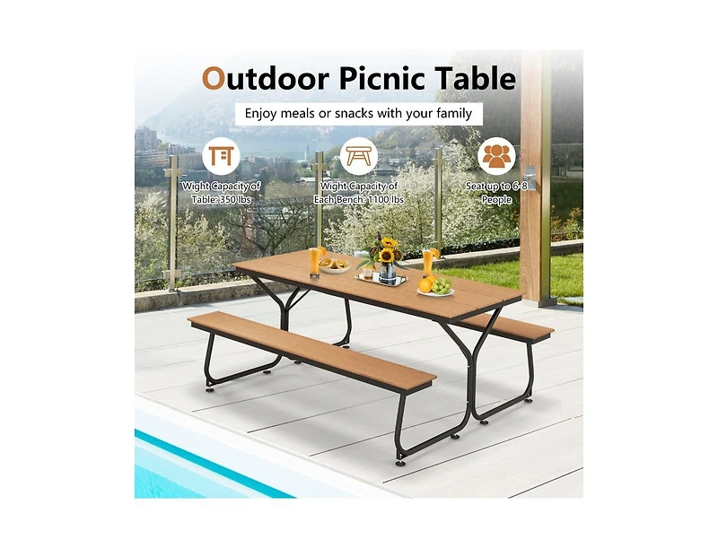 Slickblue Outdoor 6 Ft Picnic Table with Bench Seating for 6 to 8