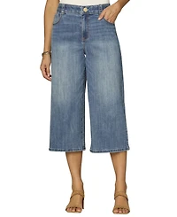 Democracy Petite High-Rise Seamless Floral Embroidery Capri Jeans