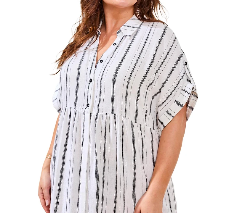 Tribal Plus Yarn Dye Stripe Flowy Shirt Dress