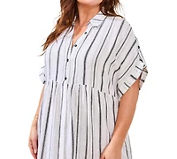 Tribal Plus Yarn Dye Stripe Flowy Shirt Dress