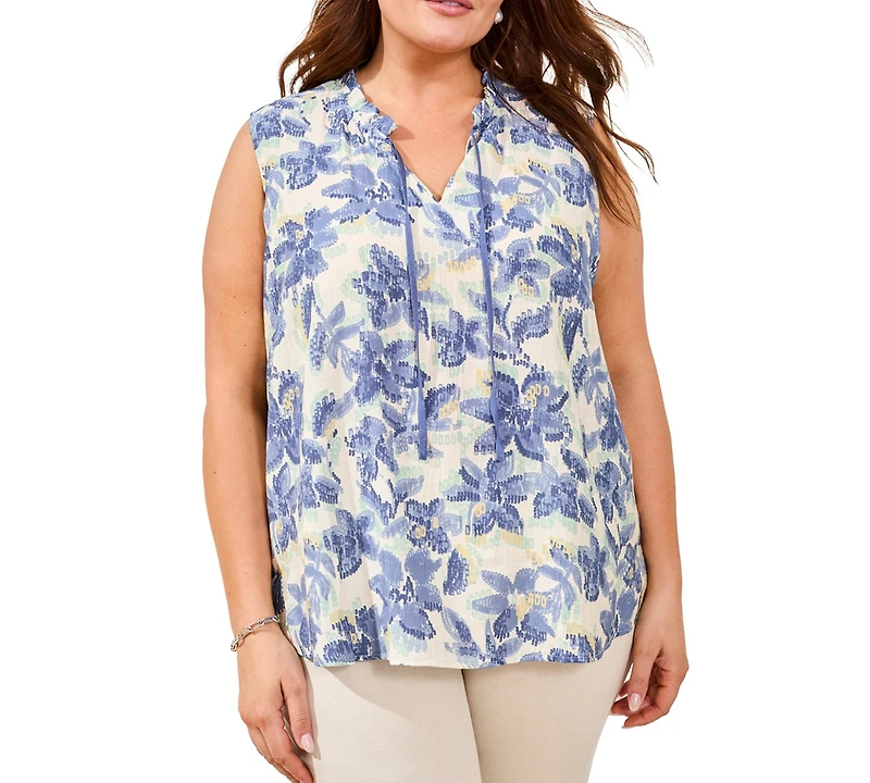 Tribal Plus Inclusive Frill-Neck Printed Blouse