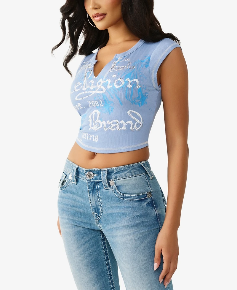 True Religion Women's V-Notch Rib T-Shirt