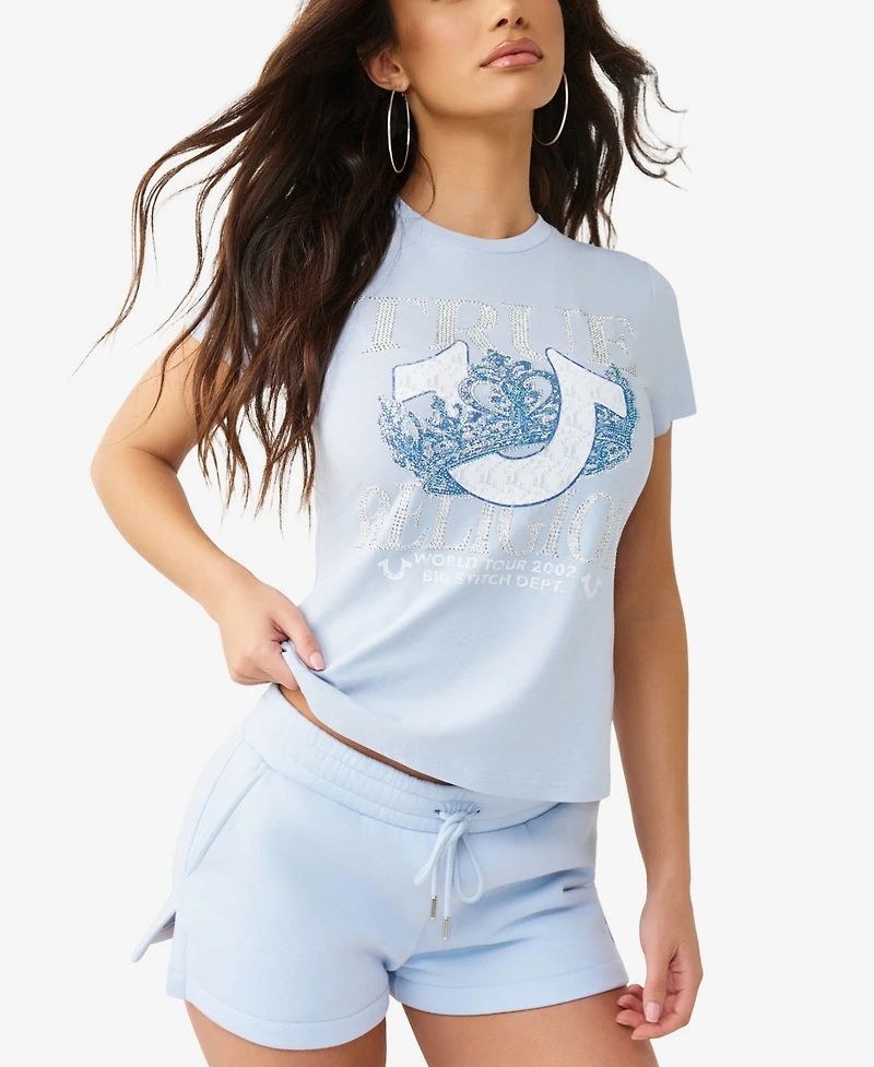 True Religion Women's Crystal Classic Crew Neck T-Shirt