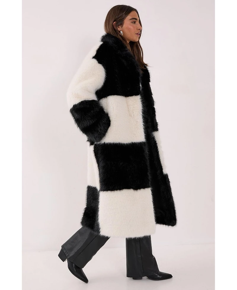 Nasty Gal Women's Mono Check Faux Fur Coat