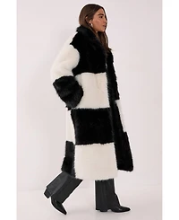 Nasty Gal Women's Mono Check Faux Fur Coat