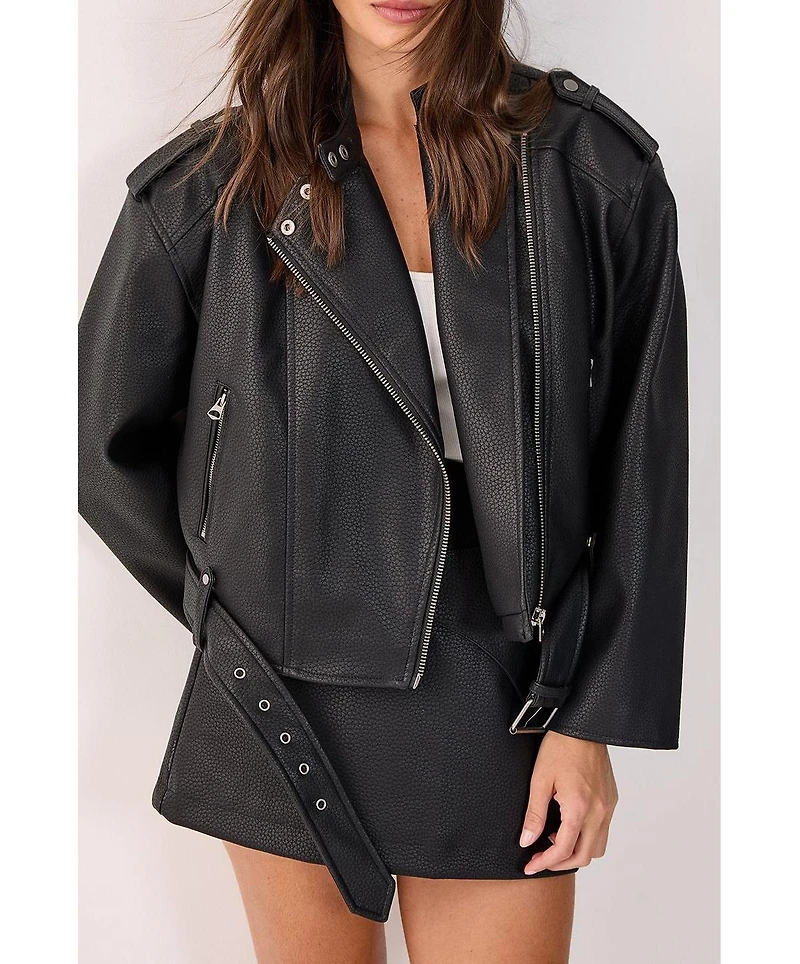 Nasty Gal Women's Belted Faux Leather Biker Jacket