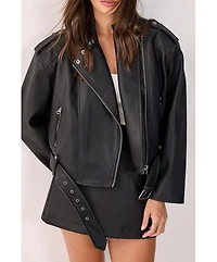Nasty Gal Women's Belted Faux Leather Biker Jacket