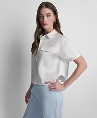Dkny Petite Crinkle Short-Sleeve Camp Shirt