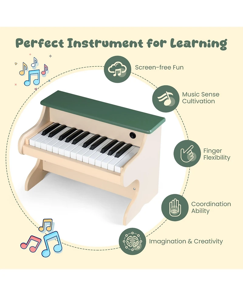 Mecale 25-Key Kids Wooden Digital Piano Toy with Removable Music Stand, Fun Musical Learning for Kids