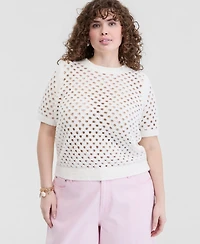 On 34th Trendy Plus Open-Knit Short-Sleeve Sweater, Macy's Exclusive