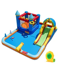 Mecale Inflatable Water Slide Park Bounce Castle with Climbing Wall, Blower