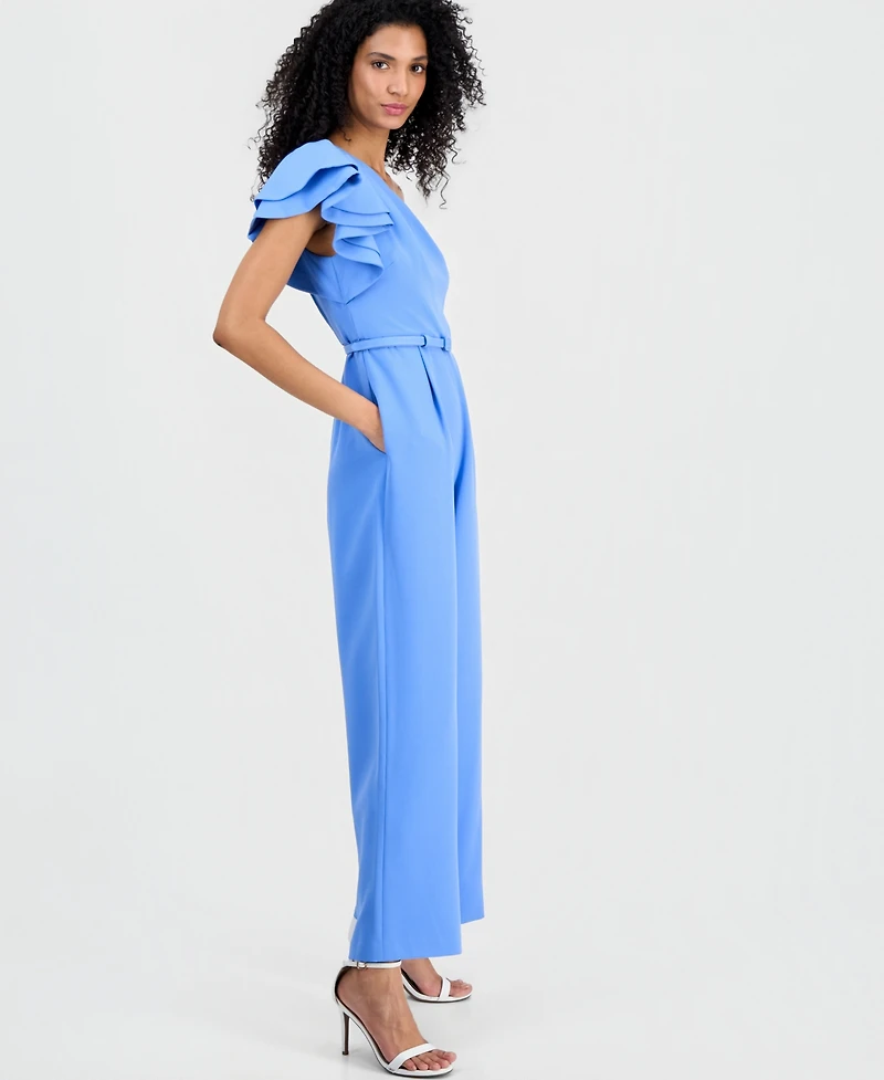 Anne Klein Women's One-Shoulder Ruffle-Sleeve Jumpsuit