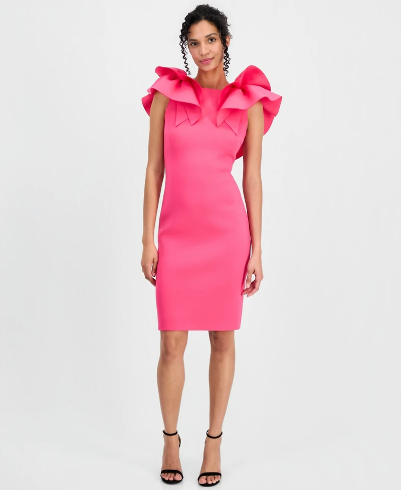 Anne Klein Women's Ruffle-Shoulder Boat-Neck Sheath Dress
