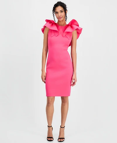 Anne Klein Women's Ruffle-Shoulder Boat-Neck Sheath Dress