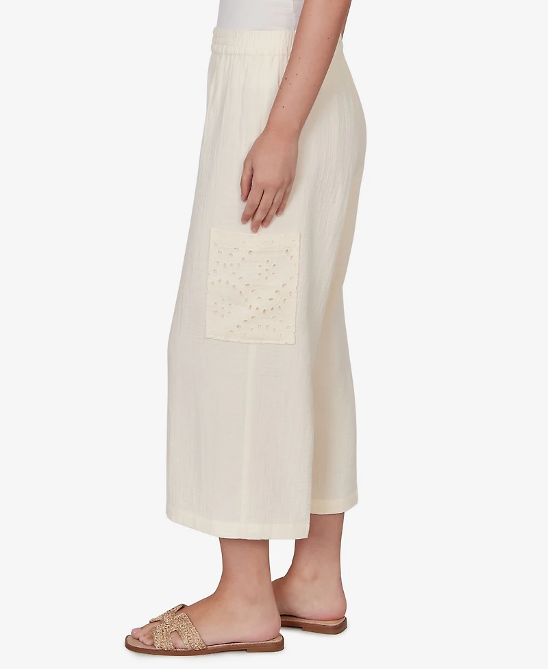 Ruby Rd. Petite Gauze Eyelet Cargo Pull On Capri