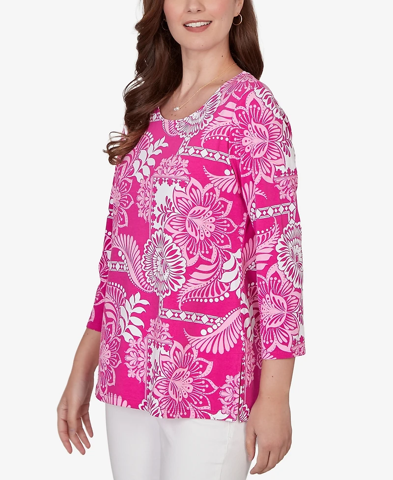 Ruby Rd. Petite Tropical Patchwork Scoop Neck Knit Top