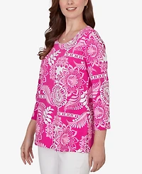 Ruby Rd. Petite Tropical Patchwork Scoop Neck Knit Top