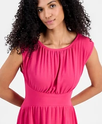 Anne Klein Women's Boat-Neck Shirred Midi Dress