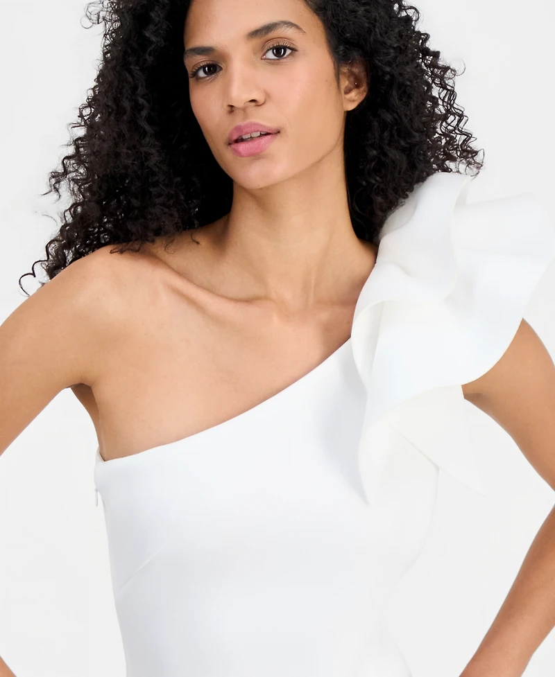 Anne Klein Women's One-Shoulder Asymmetrical Ruffle-Detail Sheath Dress