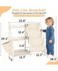 Yigii Bookcase for Kids: 3-Tier Storage with Pockets, Toys Rack, Safety