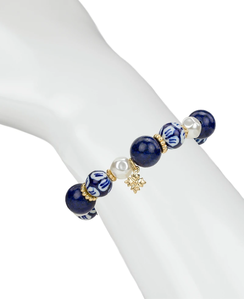 Patricia Nash Gold-Tone Plated Bead and Mother of Pearl Stretch Bracelet