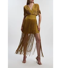 Karen Millen Women's Bandage Knit Fringe Detail Dress