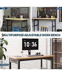 gaomon 60" Workbench with Pegboard Wall, 2200lbs Weight Capacity Desk, 28"-40" Manual Height Garage Storage Table for Workshop