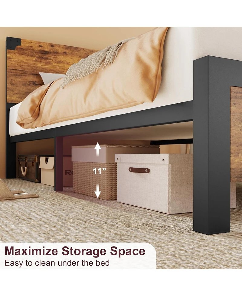 gaomon Bed Frame with Wooden Headboard – Features a Platform Design with Under-Bed Storage and Metal Legs, Noise-Free Operation