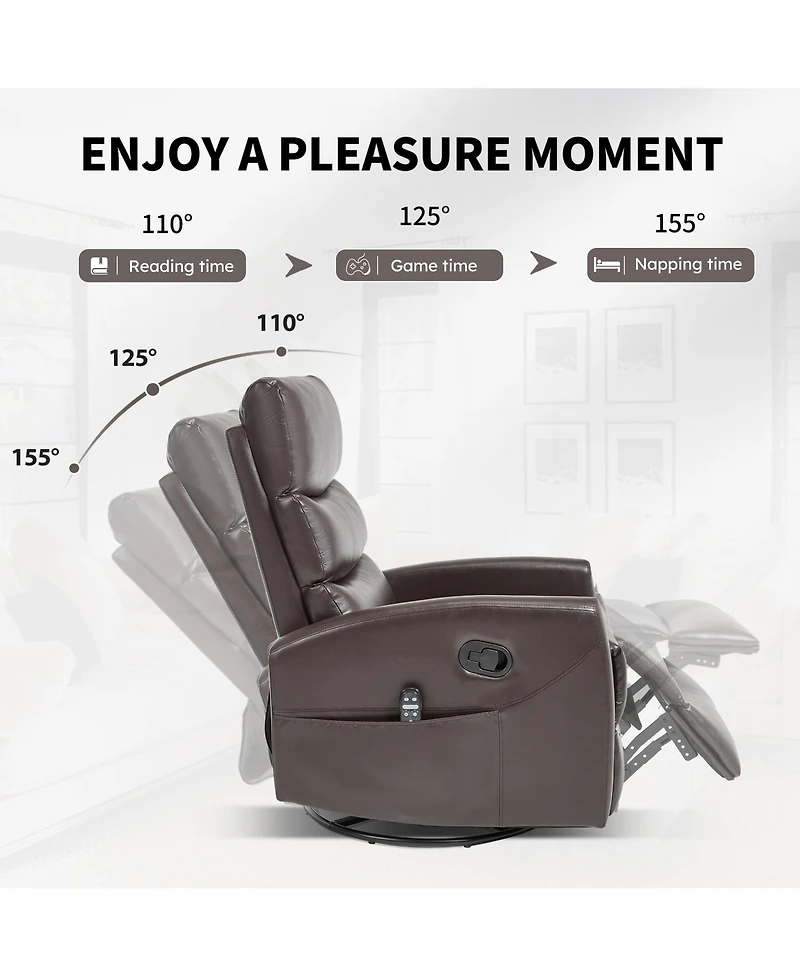sumyeg Recliner Chair with Heat Massage Manual Rocker and Swivel Fabric