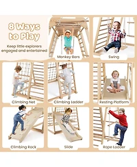 Mecale 8-in-1 Montessori Wooden Jungle Gym Climber with Slide, Monkey Bar & Play Features for Active Kids