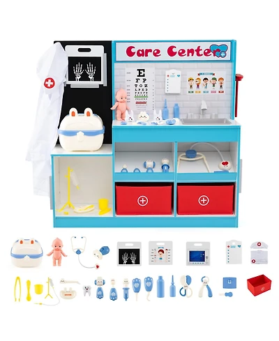 Mecale Play Doctor s Office Wooden Medical Center Toy Set with Exam Area for Kids