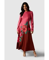 Oasis Women's Premium Satin Placement Print Maxi Dress