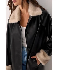 Nasty Gal Women's Faux Leather Longline Fur Trim Coat