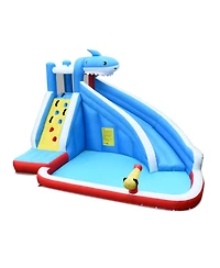 Mecale Inflatable Shark Bounce House with Water Slide & Climbing Wall, No Blower Included