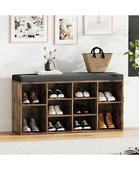 gaomon Entryway Shoe Bench with Storage & Cushioned Seat | Wooden Rack Organizer Adjustable Shelves Side Pockets for Hallway