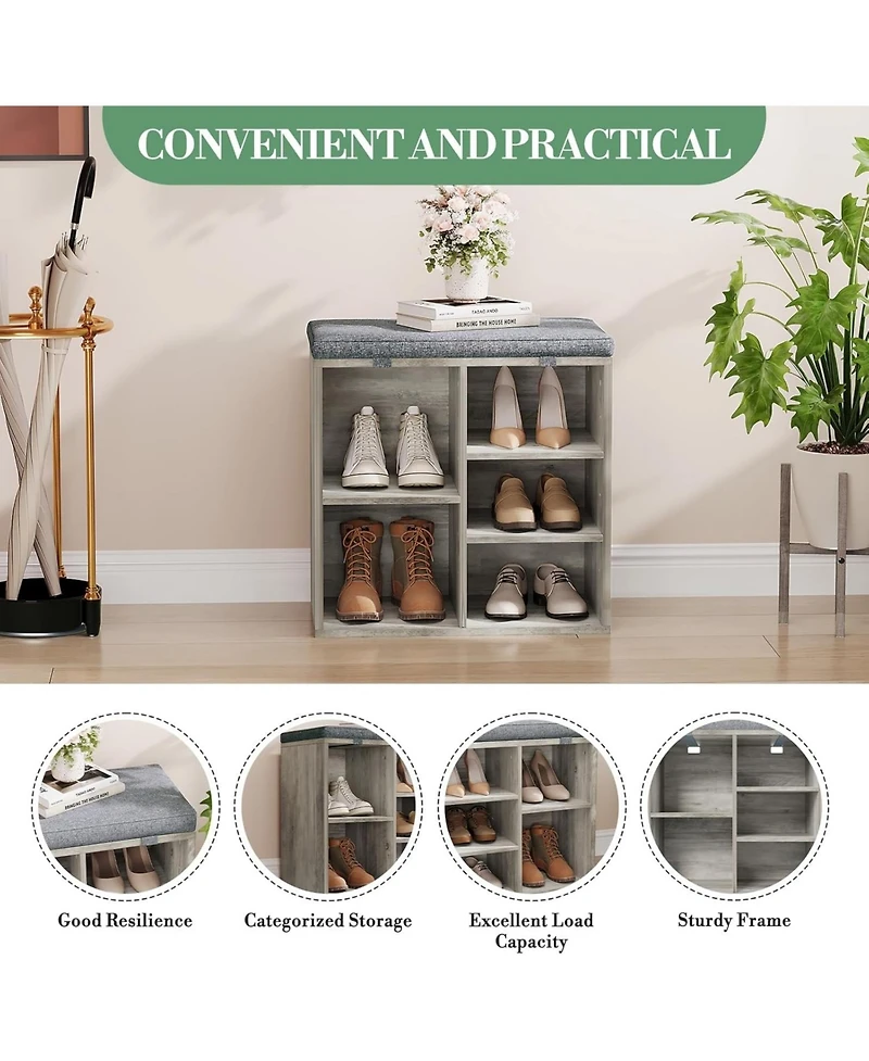 gaomon Entryway Shoe Bench with Storage & Cushioned Seat | Wooden Shoe Rack Organizer with Adjustable Shelves & Side Pockets for Hallway