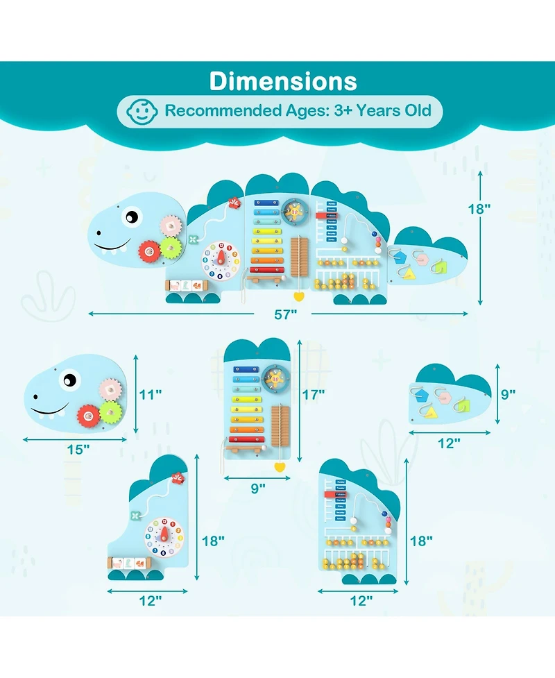 Mecale 11-in-1 Dinosaur Activity Wall Busy Board Panels